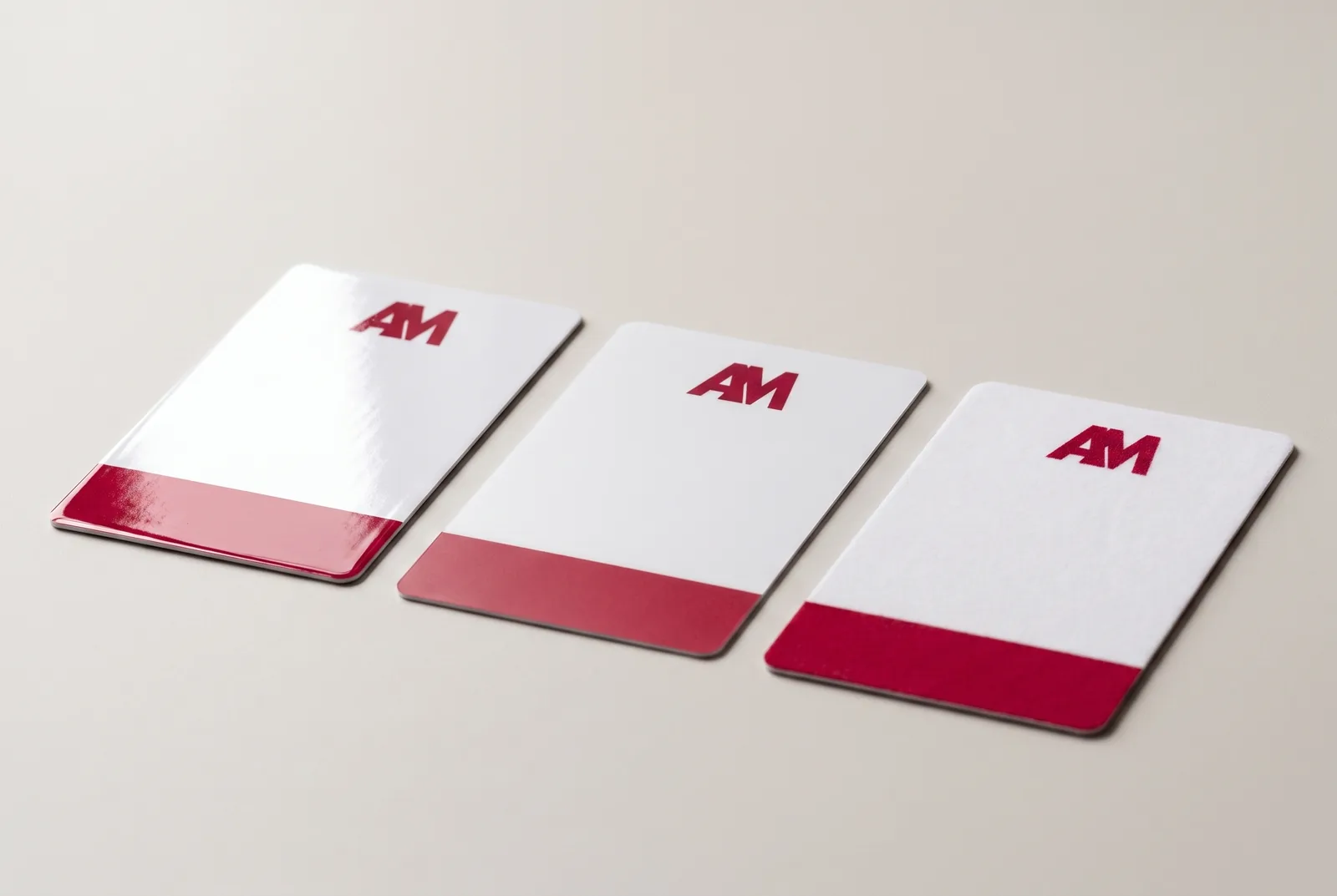 Gloss, matte and soft touch lamination finishes compared side by side